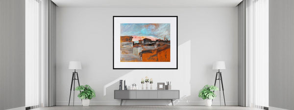 All'alba - - Opera d'arte ambientata in salotto con arredamento contemporaneo