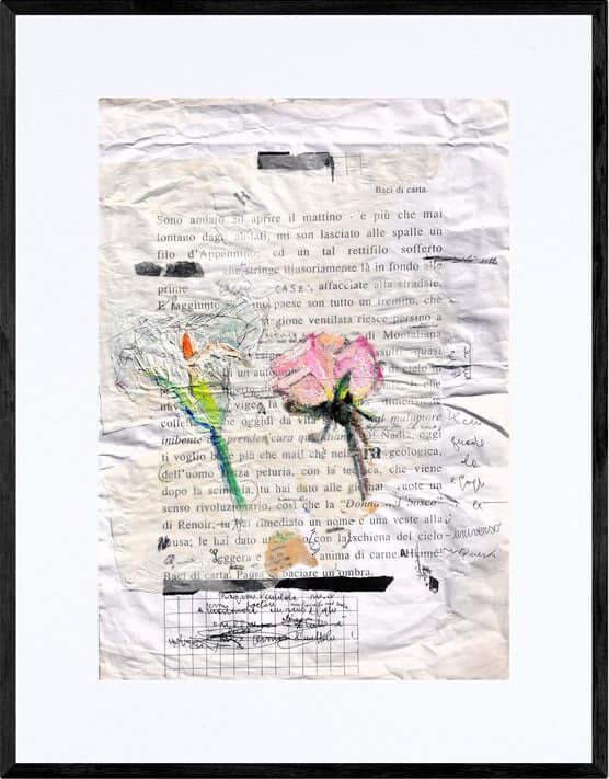 Balbettio letterario - Opera d'arte originale acrilico e collage su cartoncino di Tonino Gottarelli, 42x30 cm (13,5x11,8 in)
