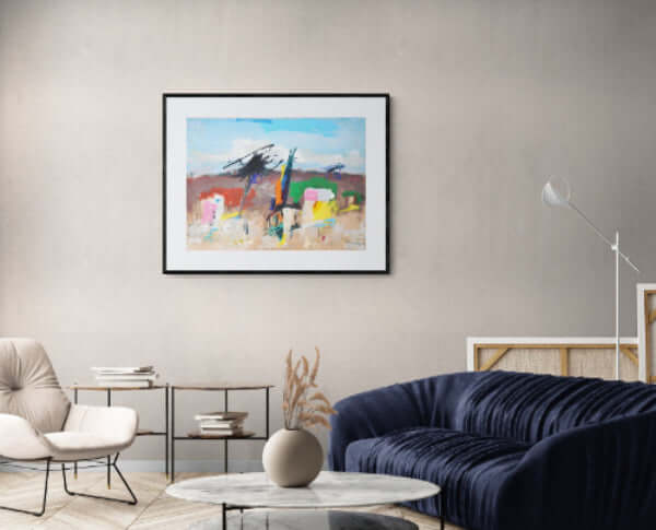 Case nel colore - Dipinto esposto in soggiorno moderno per mostrare l'effetto decorativo