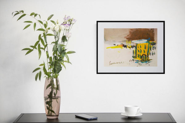 Dipingere l'inverno - Vista del quadro in contesto abitativo per idee di arredamento.