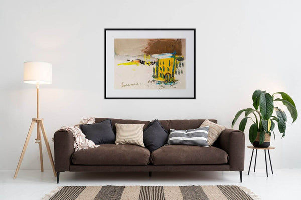 Dipingere l'inverno - Rappresentazione di un edificio giallo con tetto bianco, in un paesaggio invernale di grande chiarezza figurativa.