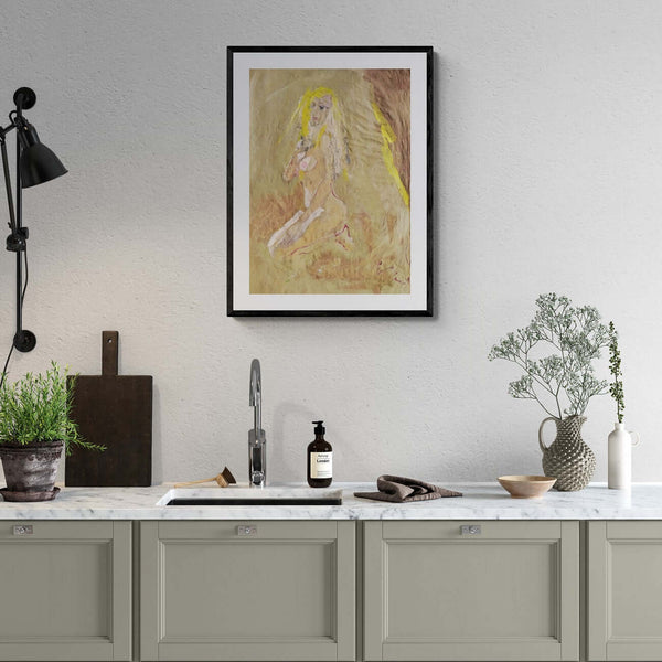 Donna e poesia - Dipinto che mostra una donna nuda seduta, in un contesto naturale che arricchisce l'opera.