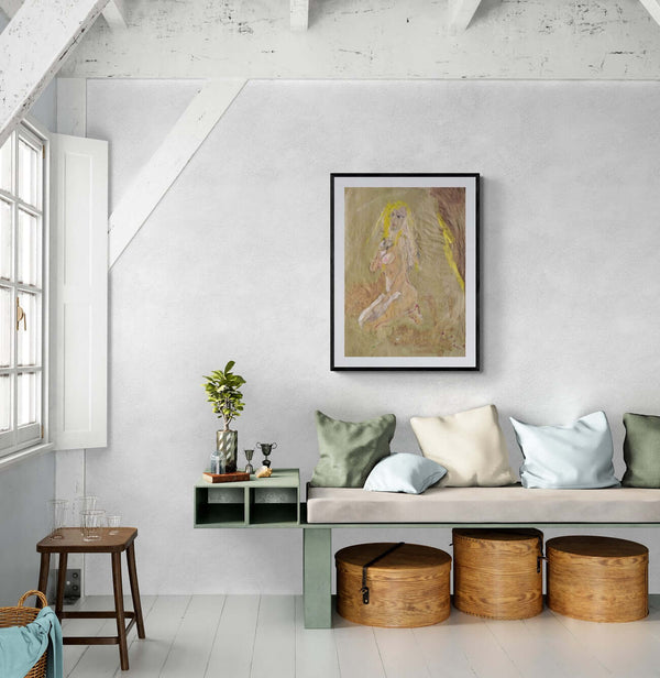 Donna e poesia - Opera che ritrae una donna nuda in posizione seduta, immersa in un ambiente naturale.