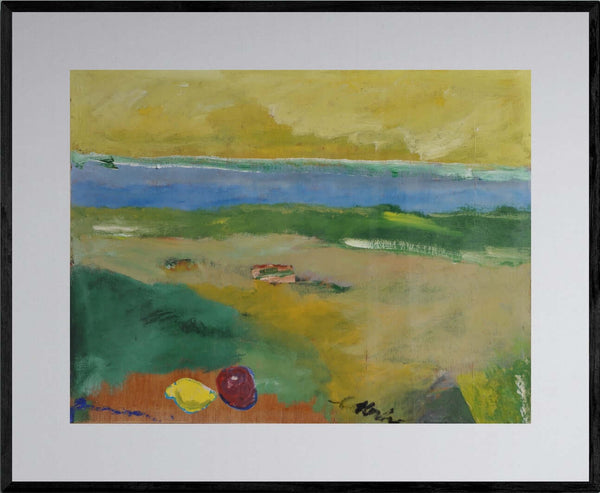 Due presenze nel paesaggio - Opera d'arte acrilico e collage su tavola di Tonino Gottarelli, 72x93 cm (28,3x36,6 in)