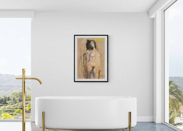 Essenza femminile - Immagine di una donna nuda seduta su una sedia, con toni caldi e dettagli che mettono in risalto la figura.