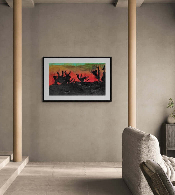 Fiamme al tramonto - Vista del quadro in contesto abitativo per idee di arredamento