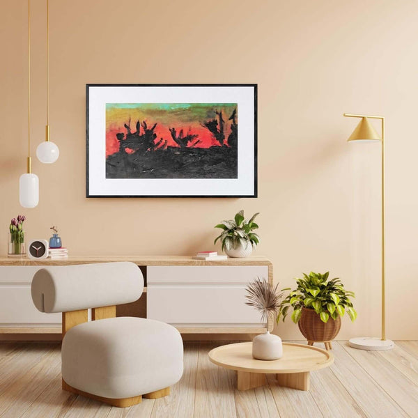 Fiamme al tramonto - Esempio di come il dipinto originale si integra nell'ambiente domestico
