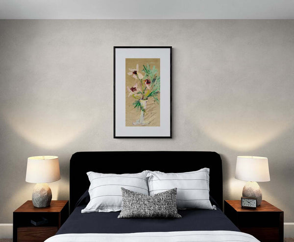Quadro ‘Fiori testimonianze del silenzio’ esposto in camera da letto