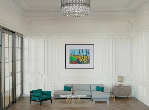 Fra gli alberi - Paesaggio su tela di Tonino Gottarelli in ambiente domestico