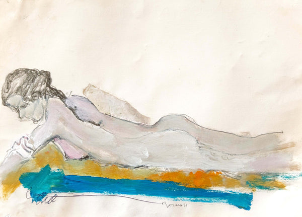 Giallo e azzurro - Vista dell'opera d'arte senza cornice, certificazione inclusa.