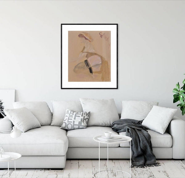 Guardando lontano - Opera d'arte ambientata in salotto con arredamento contemporaneo.