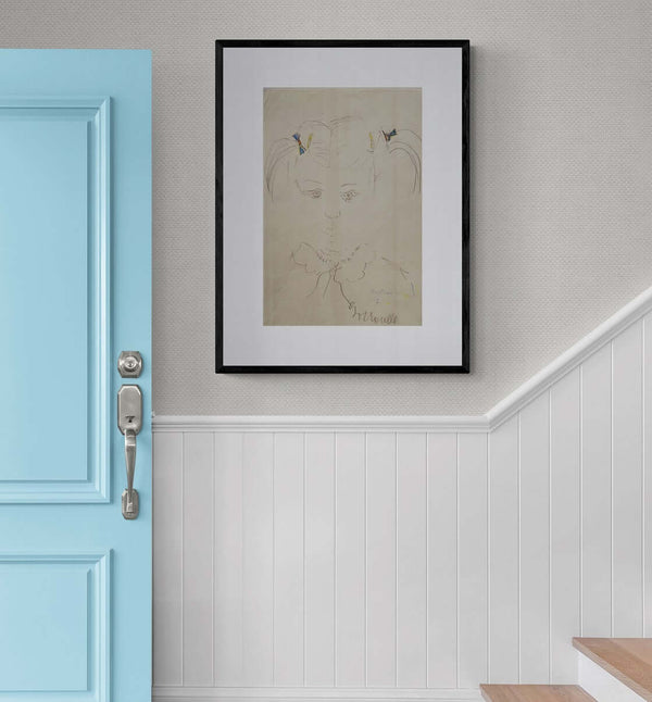 I due nastri - Disegno di una ragazza con due fiocchi nei capelli, sorridente e vestita in modo colorato.