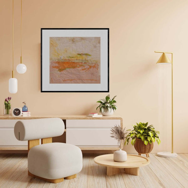 I sedici pini - Dipinto esposto in soggiorno moderno per mostrare l'effetto decorativo.