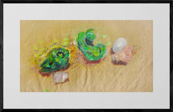 Il bianco dell'uovo - Opera d'arte originale acrilico su carta gialla di Tonino Gottarelli, 33x49 cm (12,9x19,2 in)