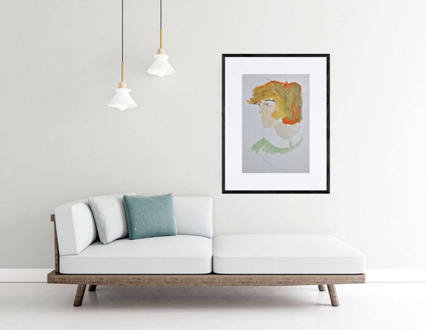 Il colletto bianco - Opera d'arte ambientata in salotto con arredamento contemporaneo.