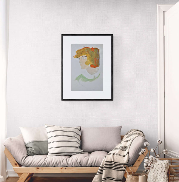 Il colletto bianco - Ritratto artistico di una donna dai capelli biondi e maglietta con coletto bianco.