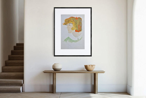 Il colletto bianco - Dipinto originale di una donna con capelli biondi, esprime un'atmosfera vivace e creativa.