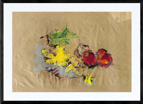 Il grappolo d'uva - Opera d'arte originale acrilico e collage su carta gialla di Tonino Gottarelli, 38x55 cm (14,9x21,6 in)