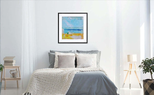 Quadro d'arte 'Il mare è una linea' esposto in camera da letto
