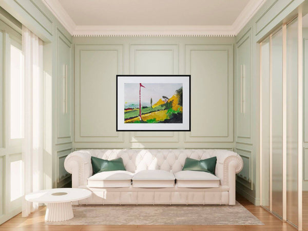 Il pendio - Dipinto esposto in soggiorno moderno per mostrare l'effetto decorativo.