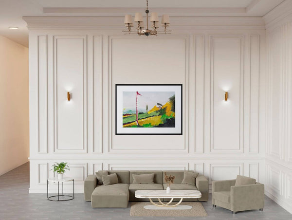 Il pendio - Vista del quadro in contesto abitativo per idee di arredamento.