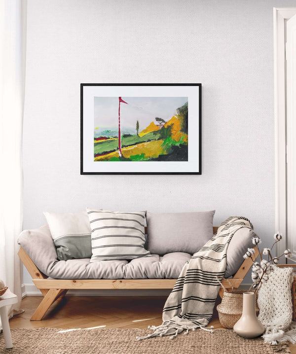 Il pendio - Un'opera d'arte italiana che mostra un pendio collinare con le pennellate di giallo e arancione.