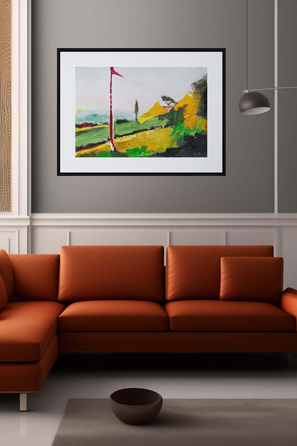 Il pendio - Opera d'arte ambientata in salotto con arredamento contemporaneo.