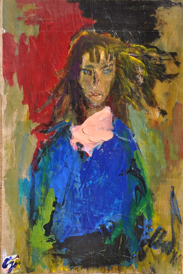 Il rosa della sciarpa - Vista dell'opera d'arte senza cornice, certificazione inclusa.