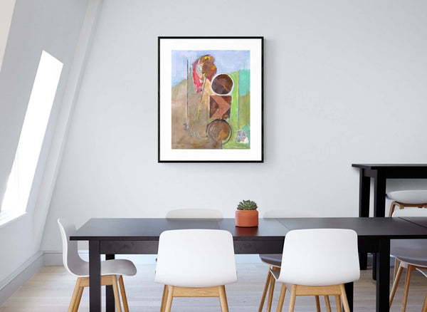 Il segnale nel paesaggio - Dipinto esposto in ufficio moderno per mostrare l'effetto decorativo.