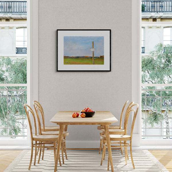 Il silenzio - Un'opera d'arte che rappresenta un cartello stradale in un campo aperto con un meraviglioso cielo.