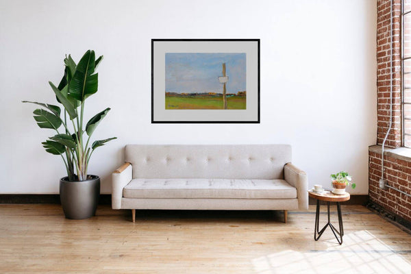 Il silenzio - Un'immagine artistica di un cartello stradale in un campo fiorito, ambientata in casa per ispirare l'arredamento.