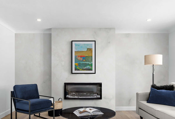 Il tetto rosso - Esempio di come il dipinto si integra nell'ambiente domestico, sopra il caminetto