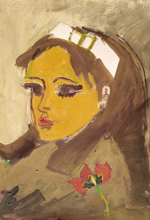 Il tulipano rosso - Vista dell'opera d'arte senza cornice, certificazione inclusa.