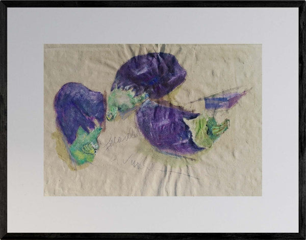 Il viola delle melanzane - Opera d'arte originale acrilico su carta gialla di Tonino Gottarelli, 30x44 cm (11,8x17,3 in)