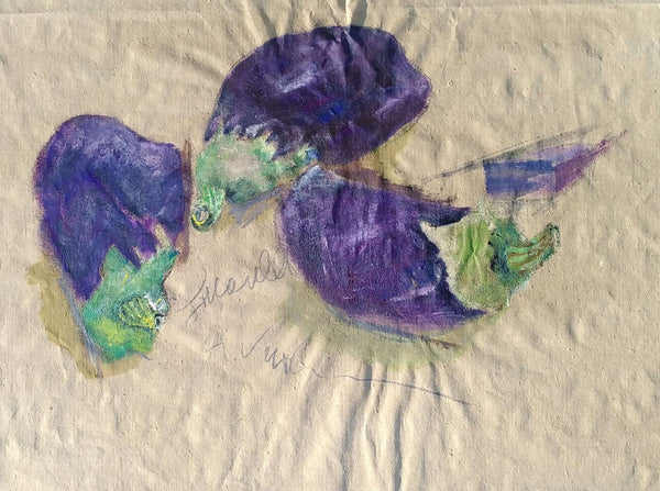 Il viola delle melanzane - Vista dell'opera d'arte senza cornice, certificazione inclusa.