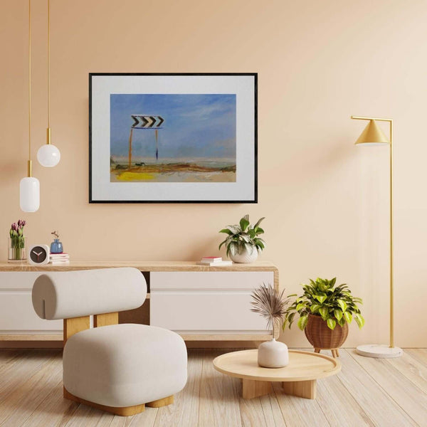 Il volo di una rondine - Original Italian Landscape painting by Tonino Gottarelli in modern interior setting.