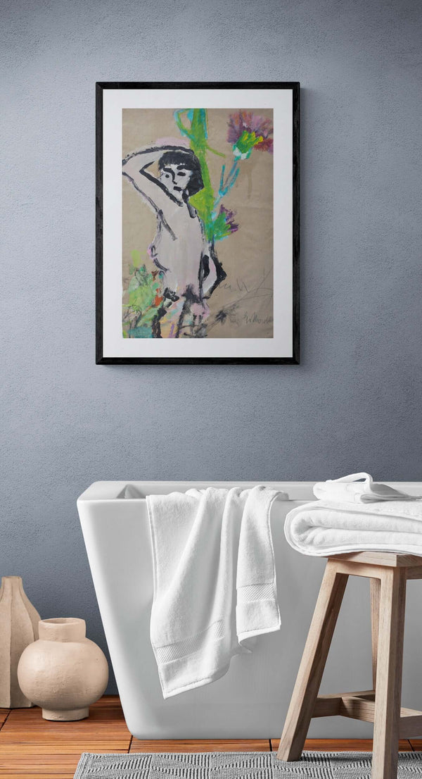 In armonia - Immagine di una donna nuda con fiori, espressione di arte e bellezza naturale.