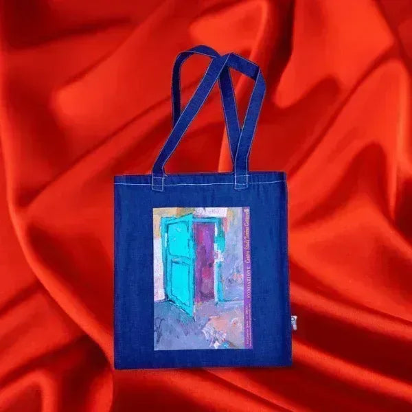 In attesa - Borsa Shopping Denim con Stampa Gottarelli - Fondazione Gottarelli Italian Art