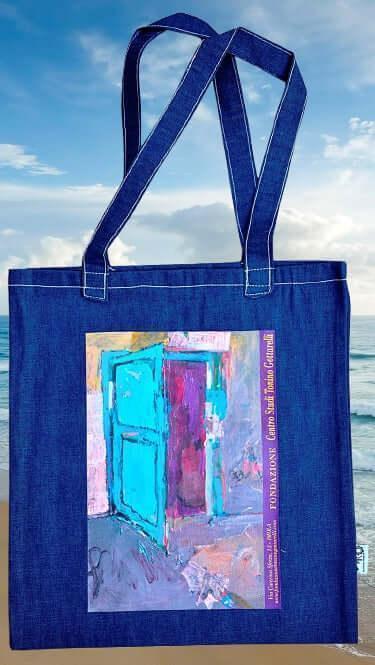 In attesa - Borsa Shopping Denim con Stampa Gottarelli - Fondazione Gottarelli Italian Art