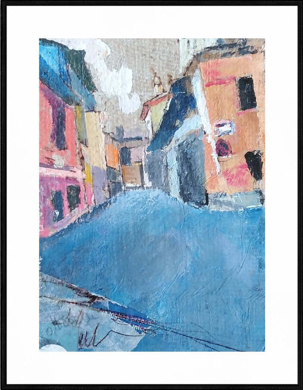 Infinità del vicolo - Opera d'arte acrilico e collage su cartone telato di Tonino Gottarelli, 18x13 cm (7,0x5,1 in)
