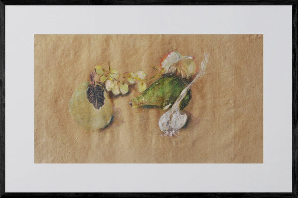 L'eleganza di una foglia - Opera d'arte originale acrilico su carta gialla di Tonino Gottarelli, 24x38 cm (9,4x14,9 in)