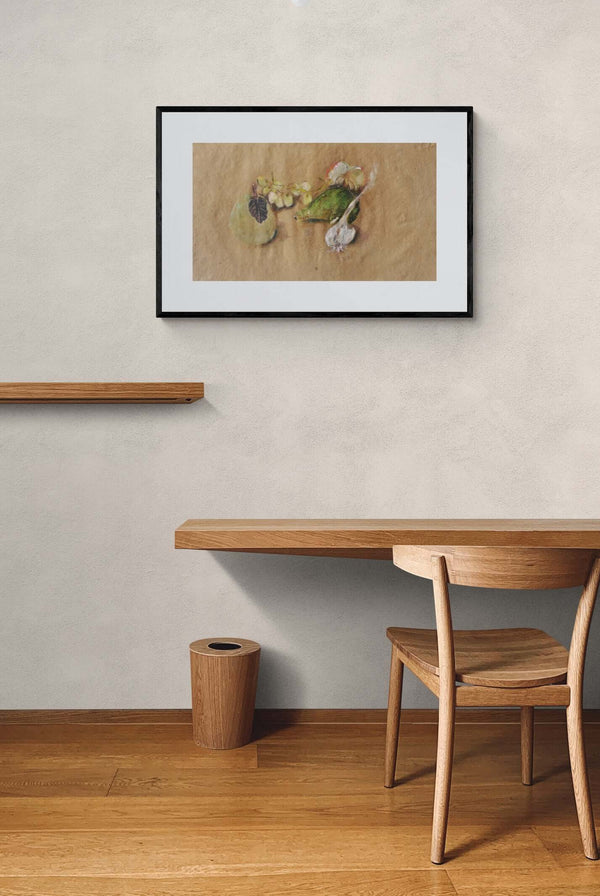 L'eleganza di una foglia - Un'immagine artistica di una natura morta dai toni armoniosi e composizione equilibrata.