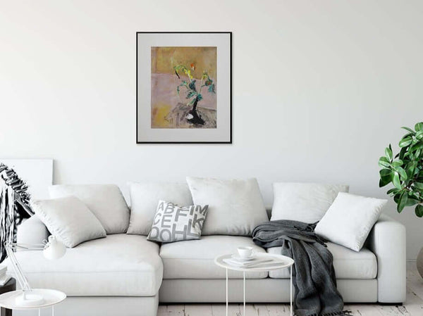 La ginestra - Dipinto esposto in soggiorno moderno per mostrare l'effetto decorativo.