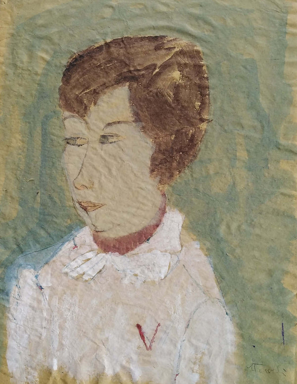 La maestra - Vista dell'opera d'arte senza cornice, certificazione inclusa.