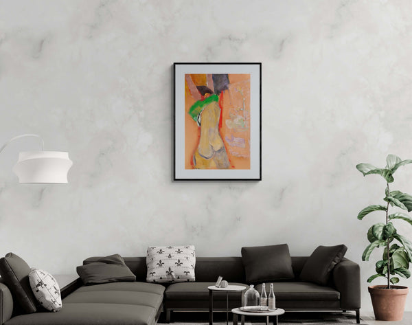 La maglietta verde - Dipinto di una donna nuda che indossa una maglietta verde ed esprime sensualità e arte figurativa