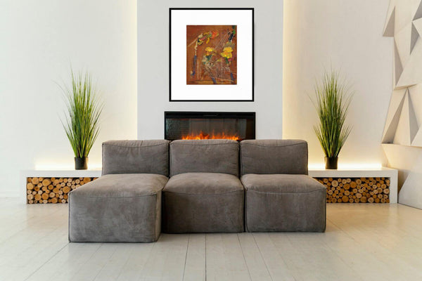 Le giunchiglie gialle - Opera d'arte ambientata in salotto con arredamento contemporaneo.