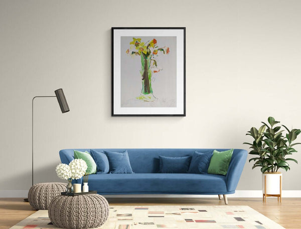 "Le ultime giunchiglie": un dipinto originale di un vaso pieno di fiori vivaci.