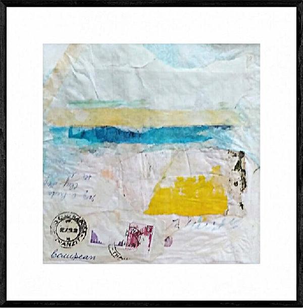 Lettera al mare - Opera d'arte originale collage su cartoncino di Tonino Gottarelli, 22x22 cm (8,6x8,6 in)