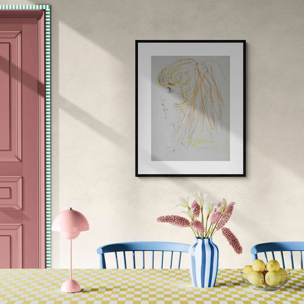 Meraviglia - Original Italian art portrait by Tonino Gottarelli framed in a colorful dining room setting.