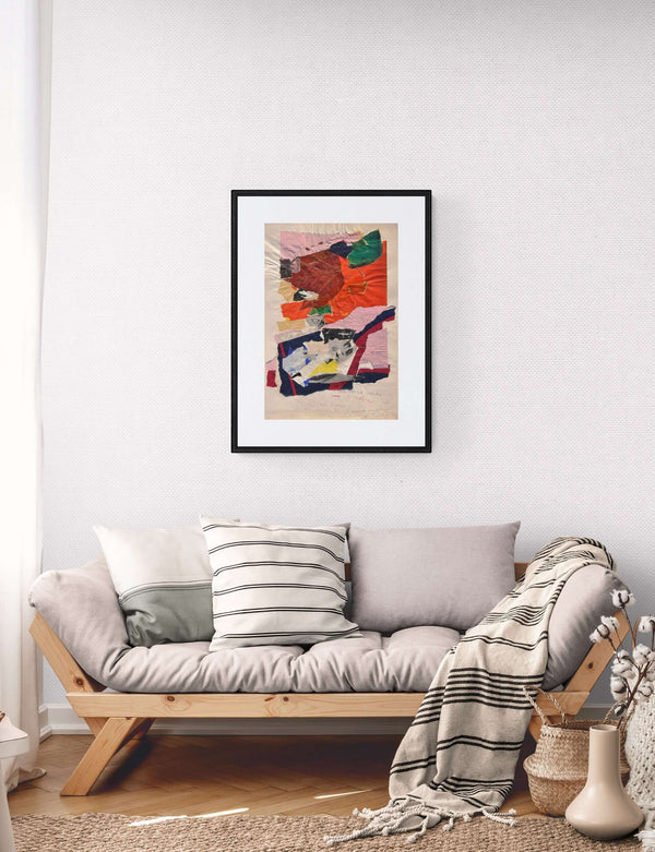 Nel luogo e nel tempo - Composizione di carta colorata e materiali diversi, con forme geometriche in tonalità pastello, per un design vivace.